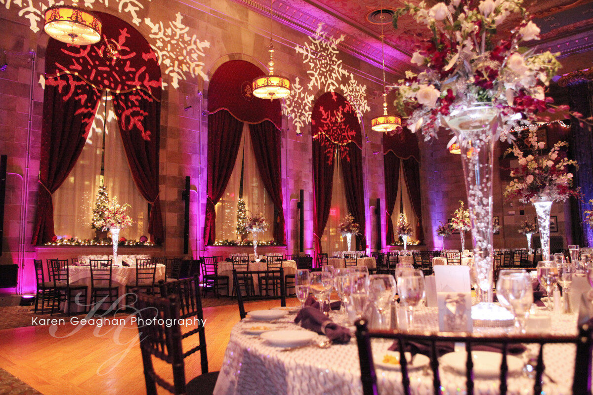 Hotel ballroom uplighting at a company gala by MARX entertainment