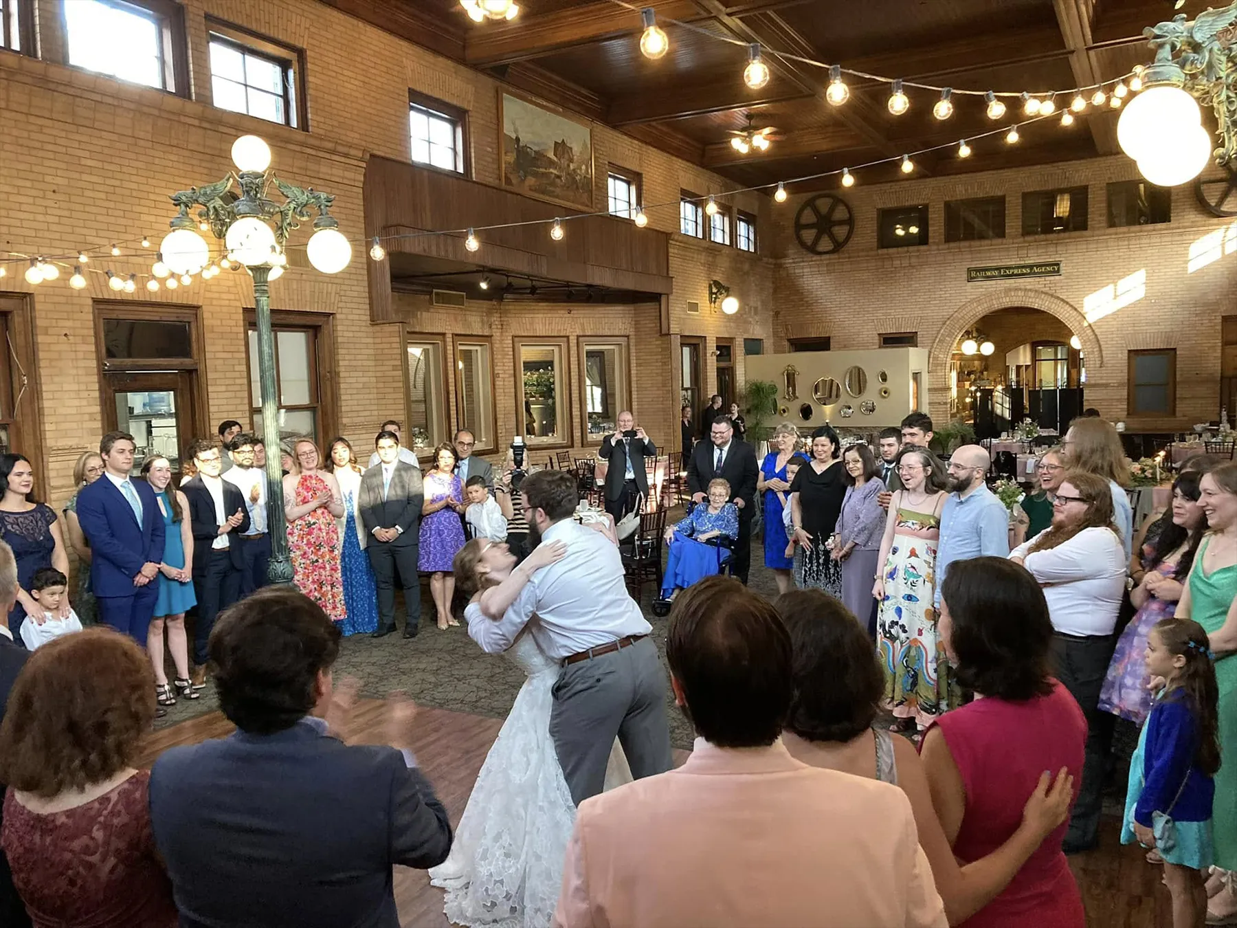 Packed wedding dance floor at Union Station in Northampton MA with MARX entertainment DJ